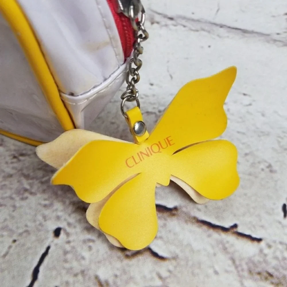 Clinique White Makeup Bag Cosmetic Zip Case Butterfly Yellow Red Orange Travel